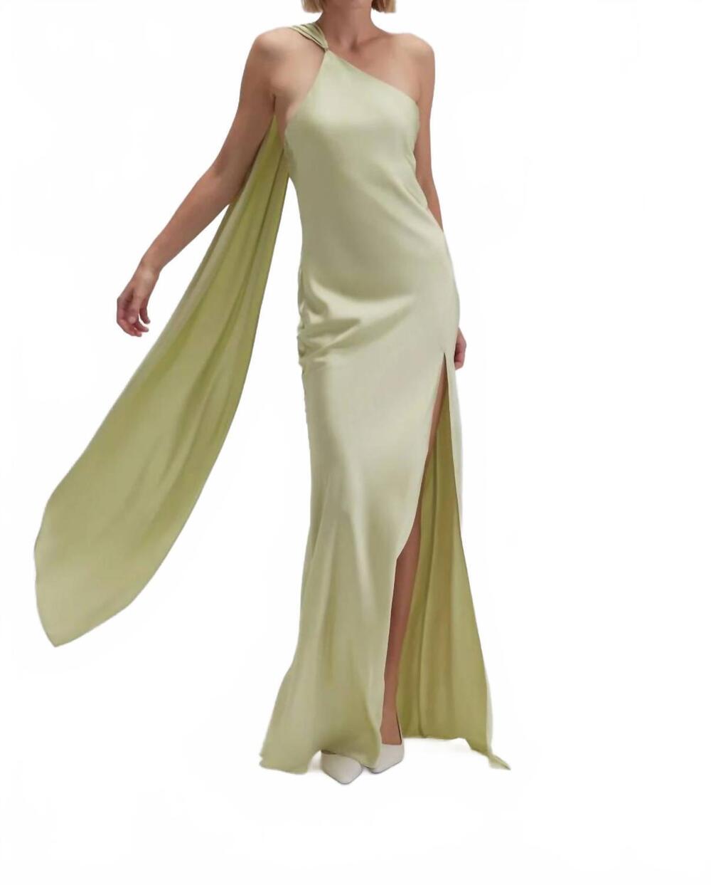 NEW FORE COLLECTION asymmetric halter drape scarf maxi dress in sage